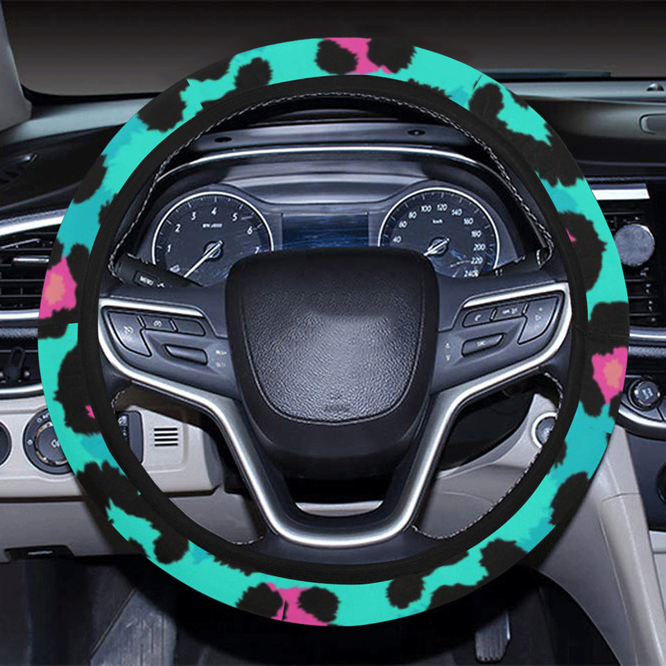 Green leopard skin print pattern Car Steering Wheel Cover