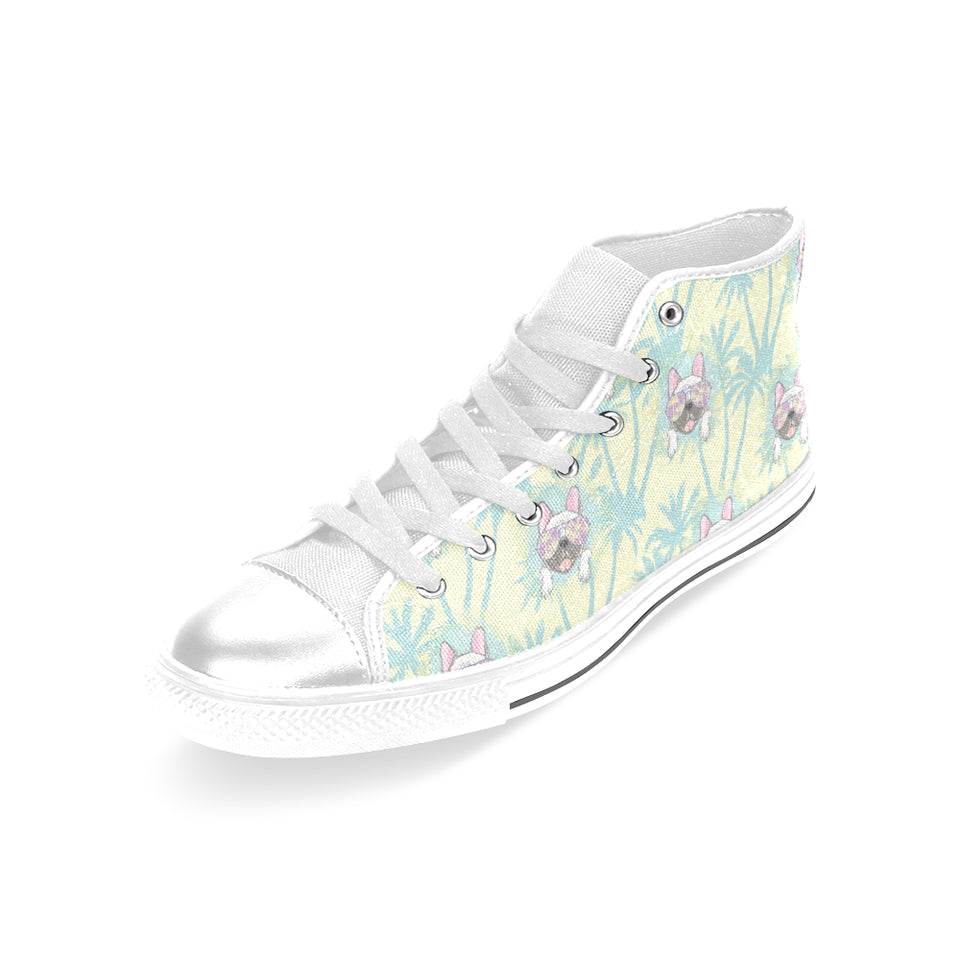 French bulldog hawaii blackground Women's High Top Canvas Shoes White