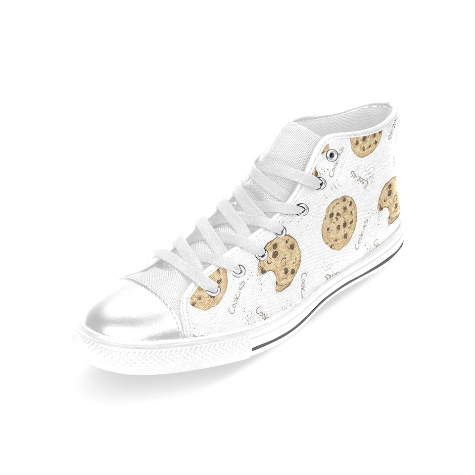 Sketch style cookie pattern Women's High Top Canvas Shoes White