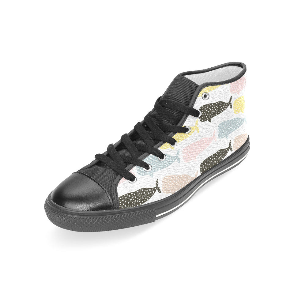 Whale dot pattern Women's High Top Canvas Shoes Black