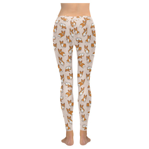 Cute Corgis Pattern pink background Women's Legging Fulfilled In US