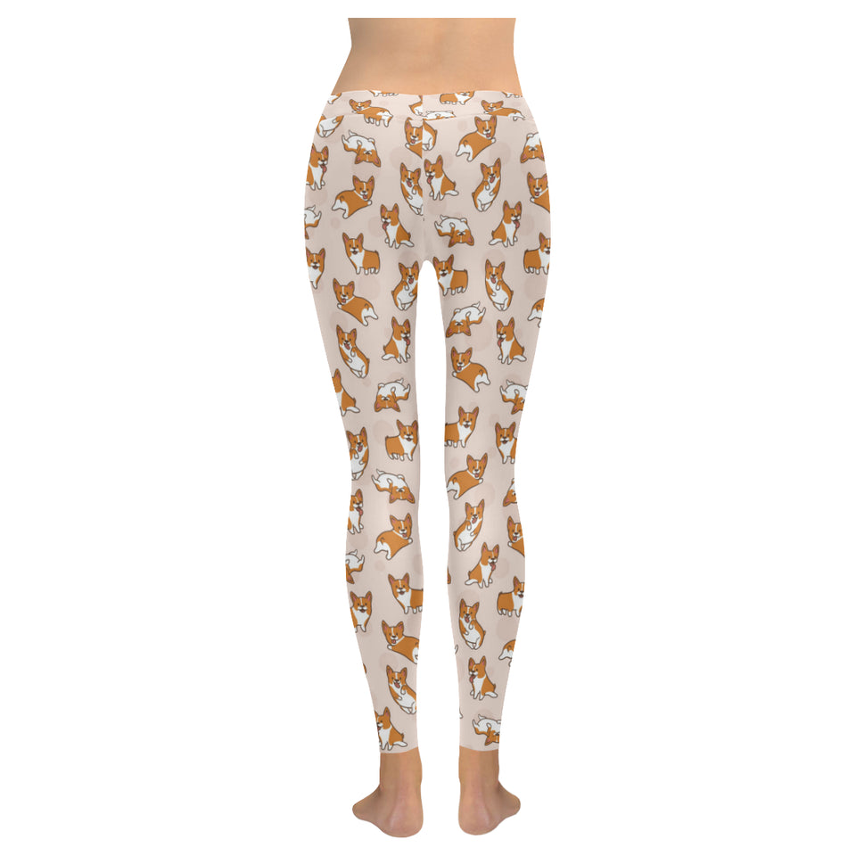 Cute Corgis Pattern pink background Women's Legging Fulfilled In US