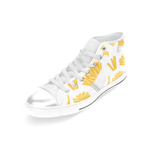 French fries white paper box pattern Women's High Top Canvas Shoes White