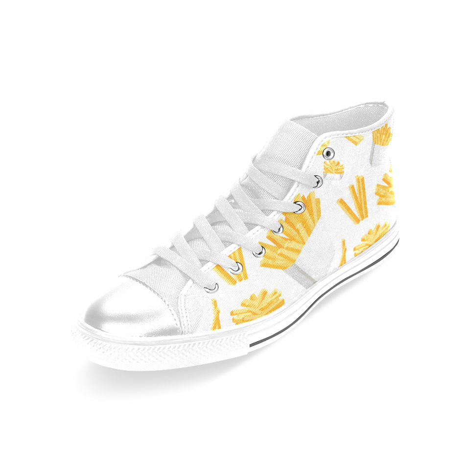 French fries white paper box pattern Women's High Top Canvas Shoes White