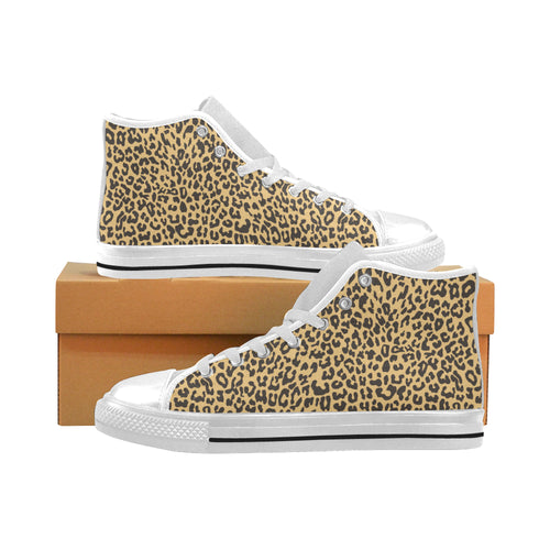 Leopard skin print Men's High Top Canvas Shoes White