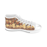 Camel polynesian tribal design pattern Men's High Top Canvas Shoes White