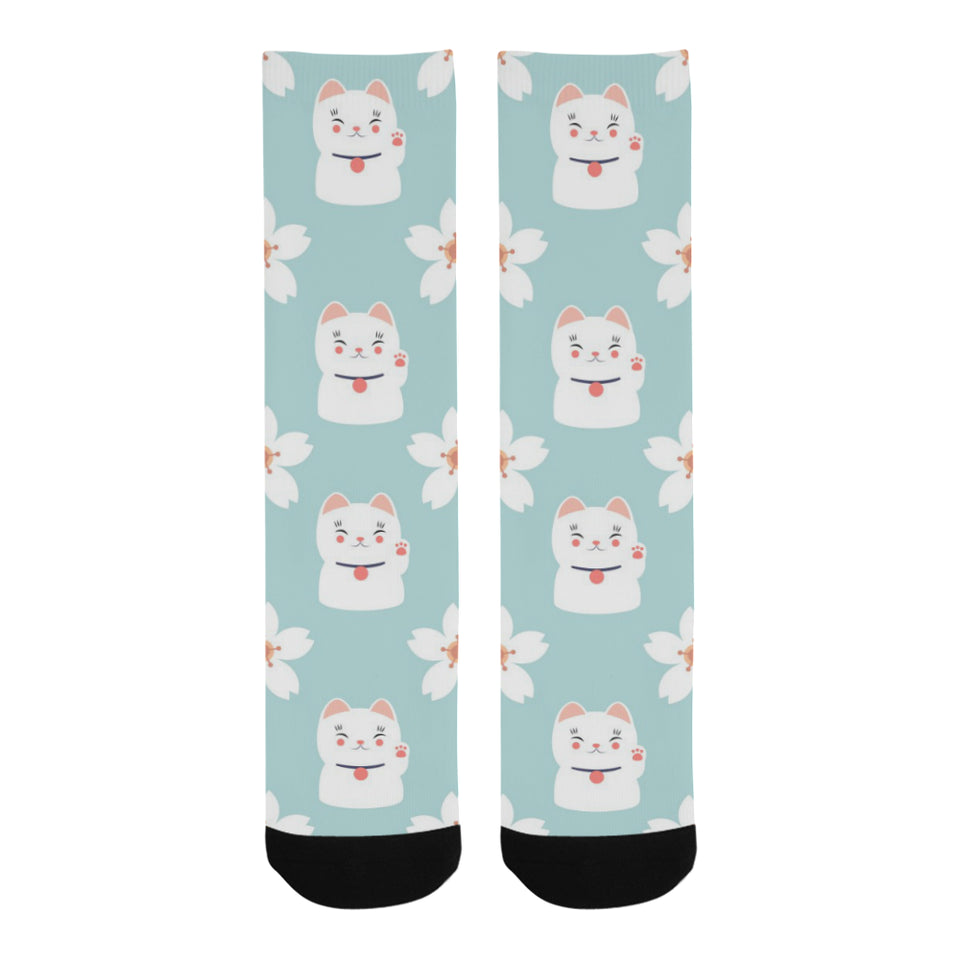 Maneki neko cat sakura Crew Socks