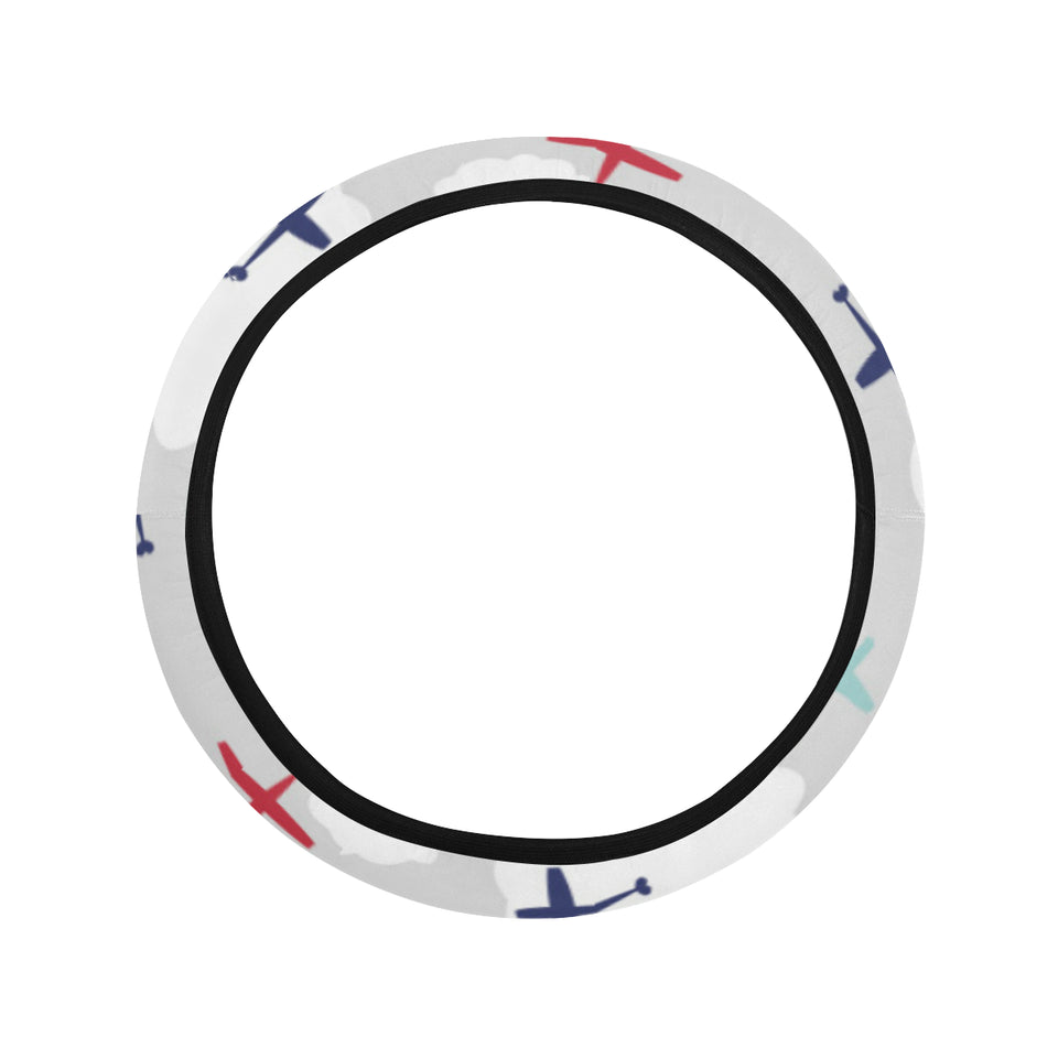 Airplane cloud grey background Car Steering Wheel Cover