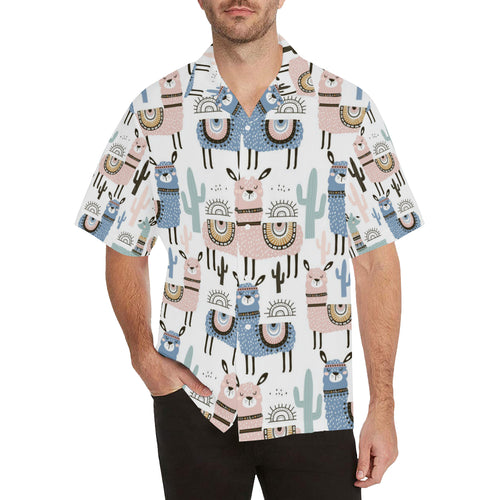 lama Alpaca cactus hand drawn pattern Men's All Over Print Hawaiian Shirt