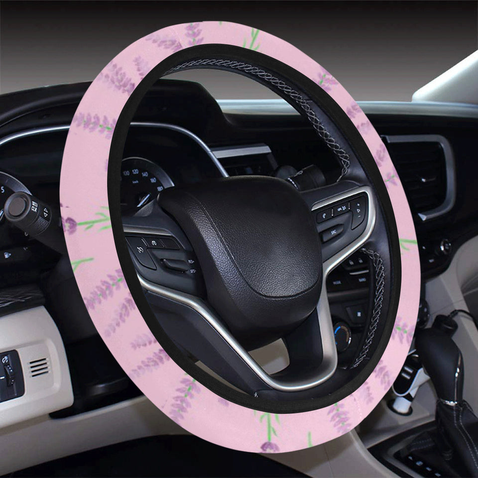 Lavender pattern pink background Car Steering Wheel Cover