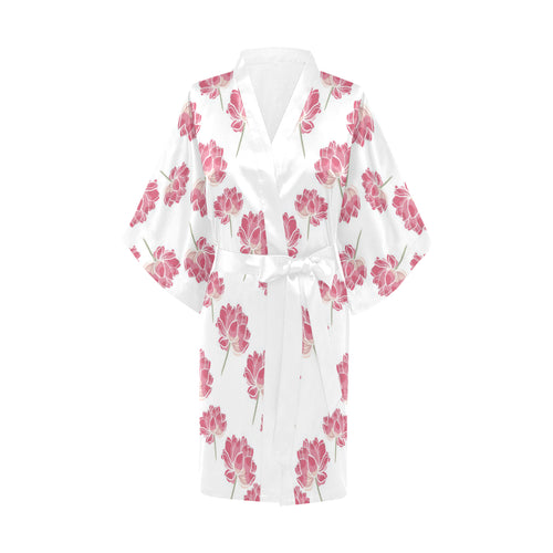Pink lotus waterlily pattern Women's Short Kimono Robe