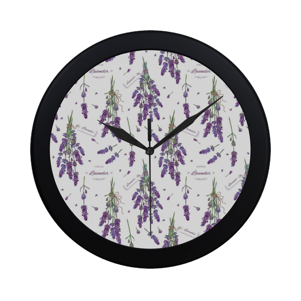 lavender flower design pattern Elegant Black Wall Clock