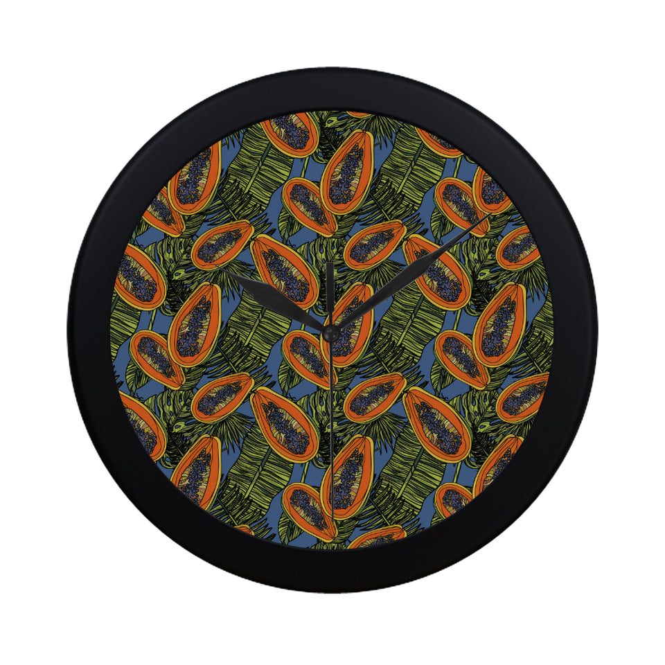 Colorful papaya tropical leaves Elegant Black Wall Clock