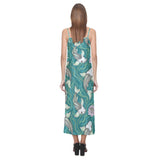 Koi Fish Carp Fish lotus pattern V-Neck Open Fork Long Dress