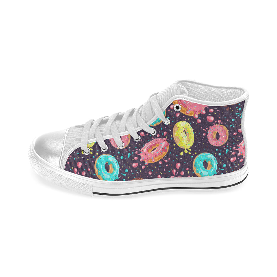 Colorful donut glaze pattern Women's High Top Canvas Shoes White