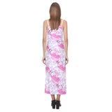 Pink flamingo flower pattern V-Neck Open Fork Long Dress