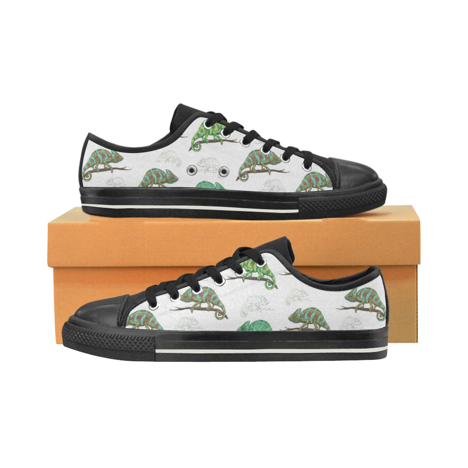 Chameleon lizard pattern Men's Low Top Canvas Shoes Black