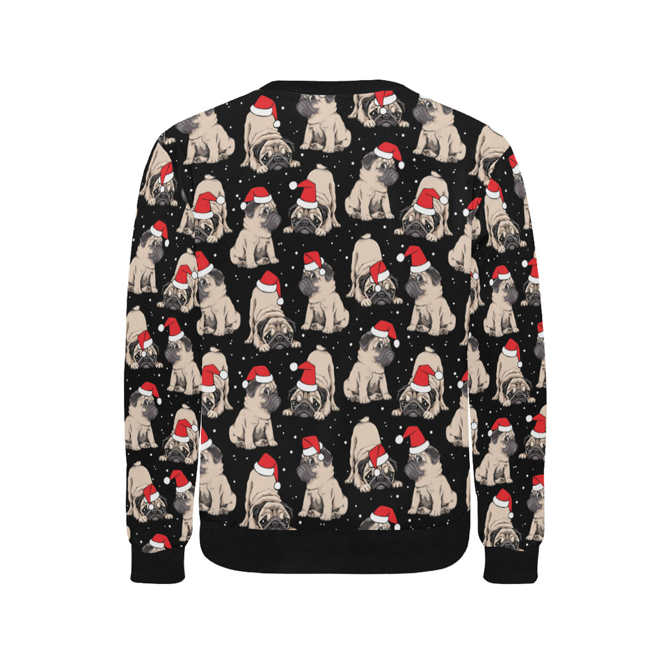 Christmas Pugs Santa_s red cap pattern Men's Crew Neck Sweatshirt