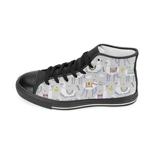 Cute Llama Alpaca pattern Women's High Top Canvas Shoes Black
