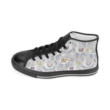 Cute Llama Alpaca pattern Women's High Top Canvas Shoes Black