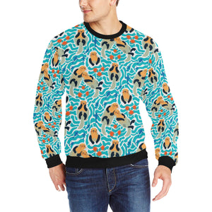 Cute sea otters fishe sea urchin pattern Men's Crew Neck Sweatshirt