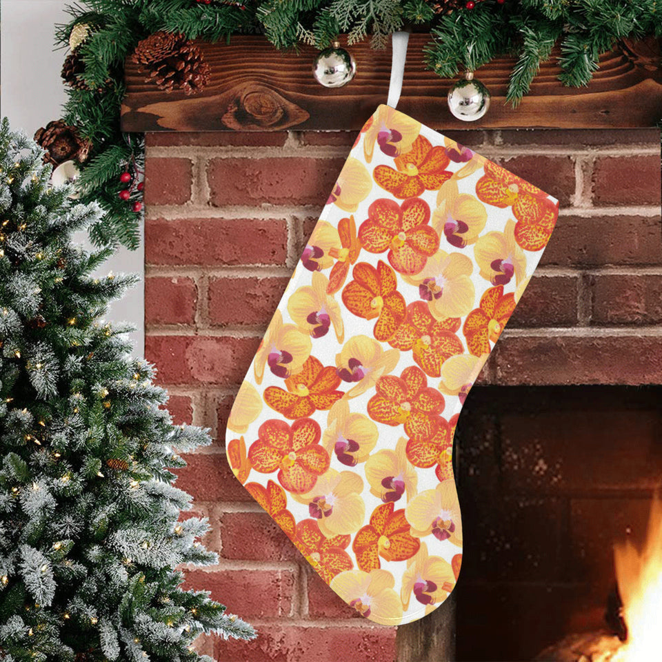 Orange yellow orchid flower pattern background Christmas Stocking