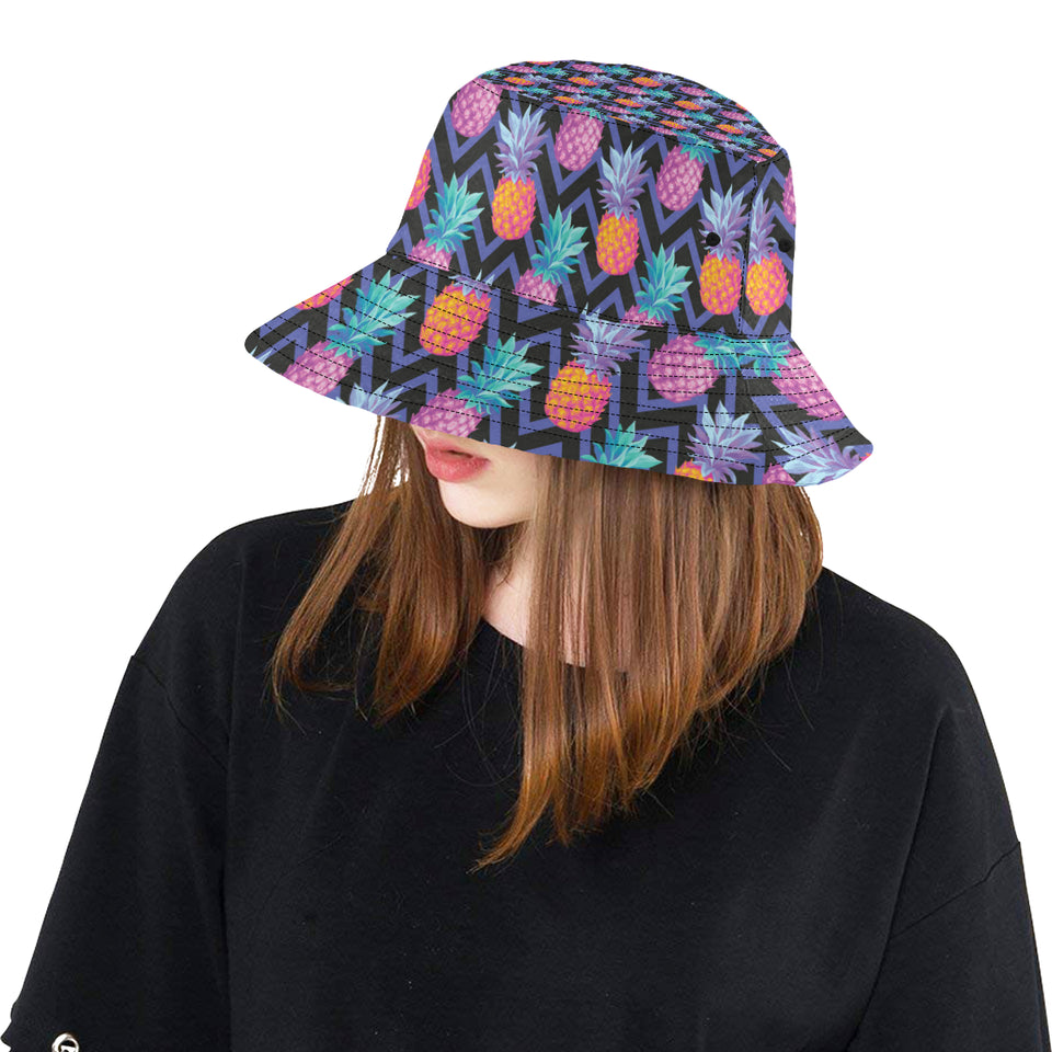 Pineapples pattern zigzag background Unisex Bucket Hat