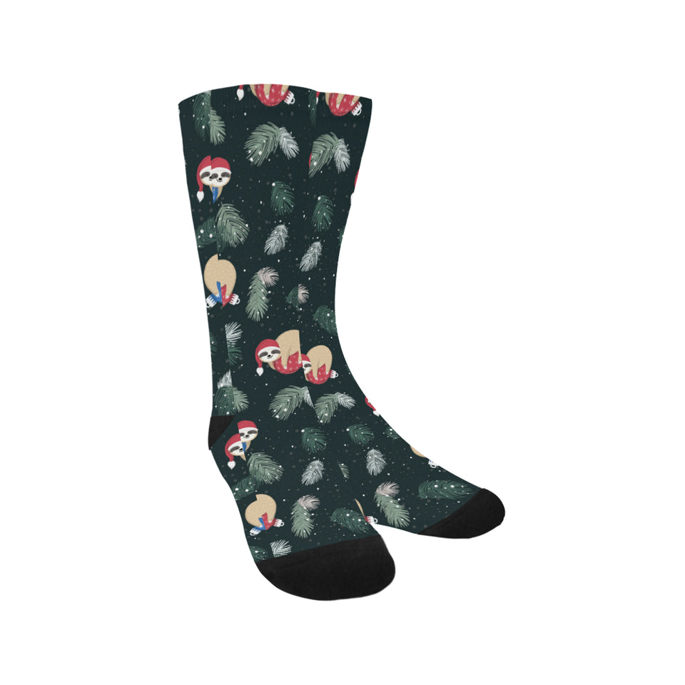 Cute sloths sleeping christmas ball santa hat patt Crew Socks