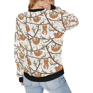 Sloths hanging on the tree pattern Women's Crew Neck Sweatshirt