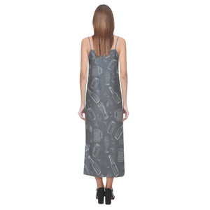 Beer hand drawn pattern V-Neck Open Fork Long Dress