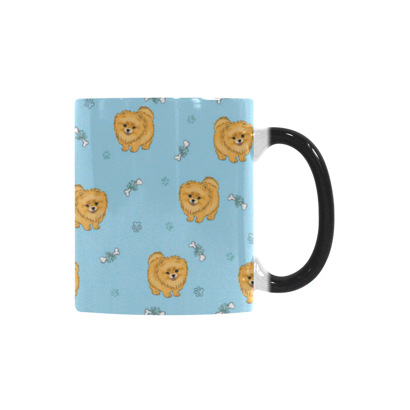 Brown cute pomeranian blue blackground Morphing Mug Heat Changing Mug
