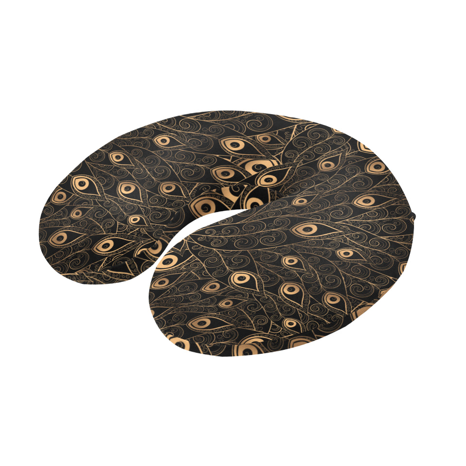 Gold peacock feather pattern U-Shaped Travel Neck Pillow