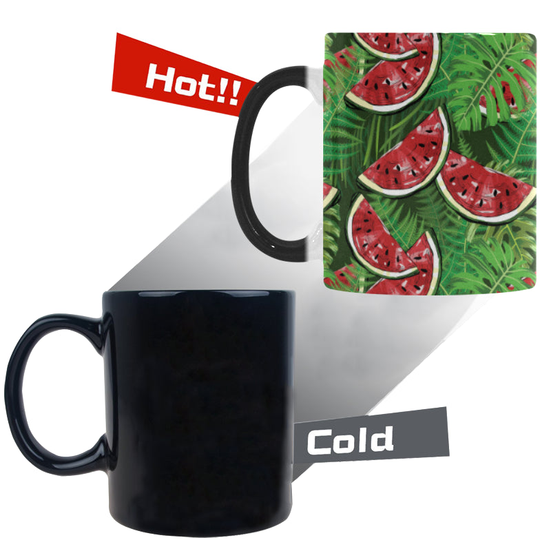 Watermelons tropical palm leaves pattern backgroun Morphing Mug Heat Changing Mug