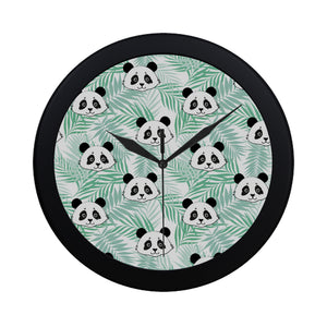 Panda pattern tropical leaves background Elegant Black Wall Clock