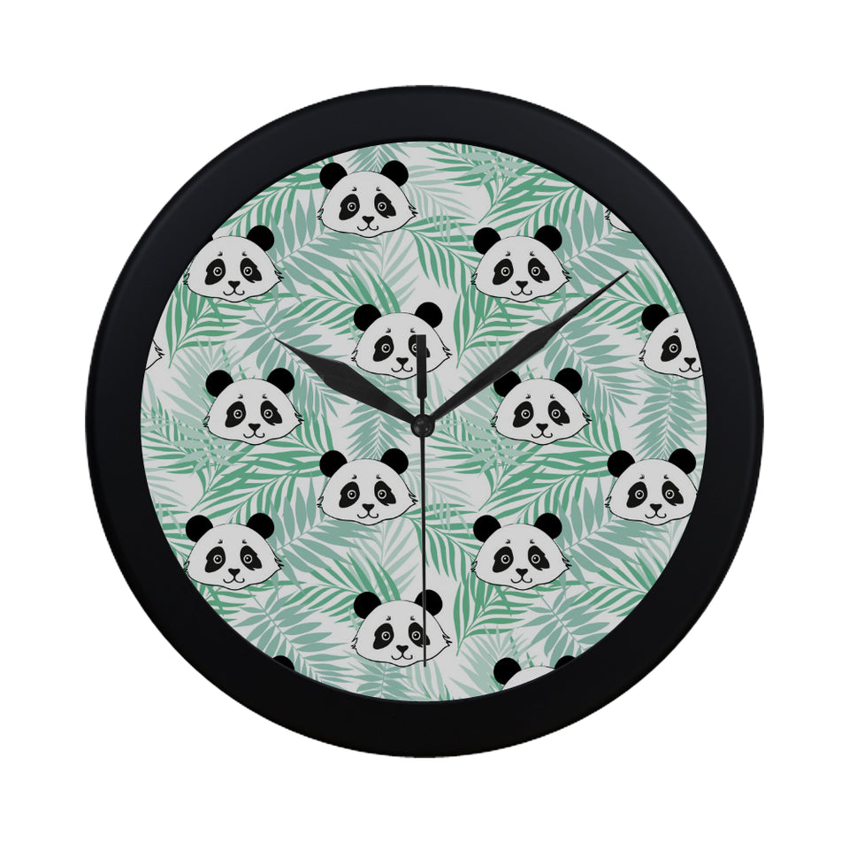 Panda pattern tropical leaves background Elegant Black Wall Clock