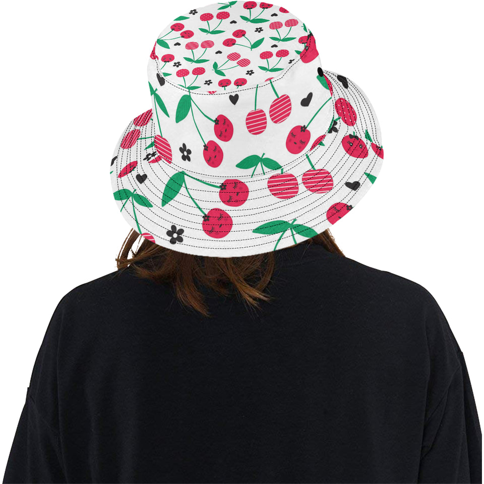 cherry pattern white background Unisex Bucket Hat