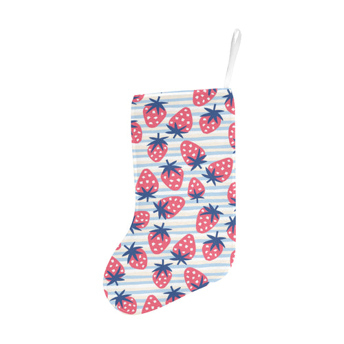 Strawberry pattern blue lines background Christmas Stocking