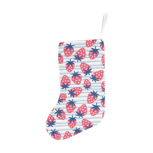 Strawberry pattern blue lines background Christmas Stocking