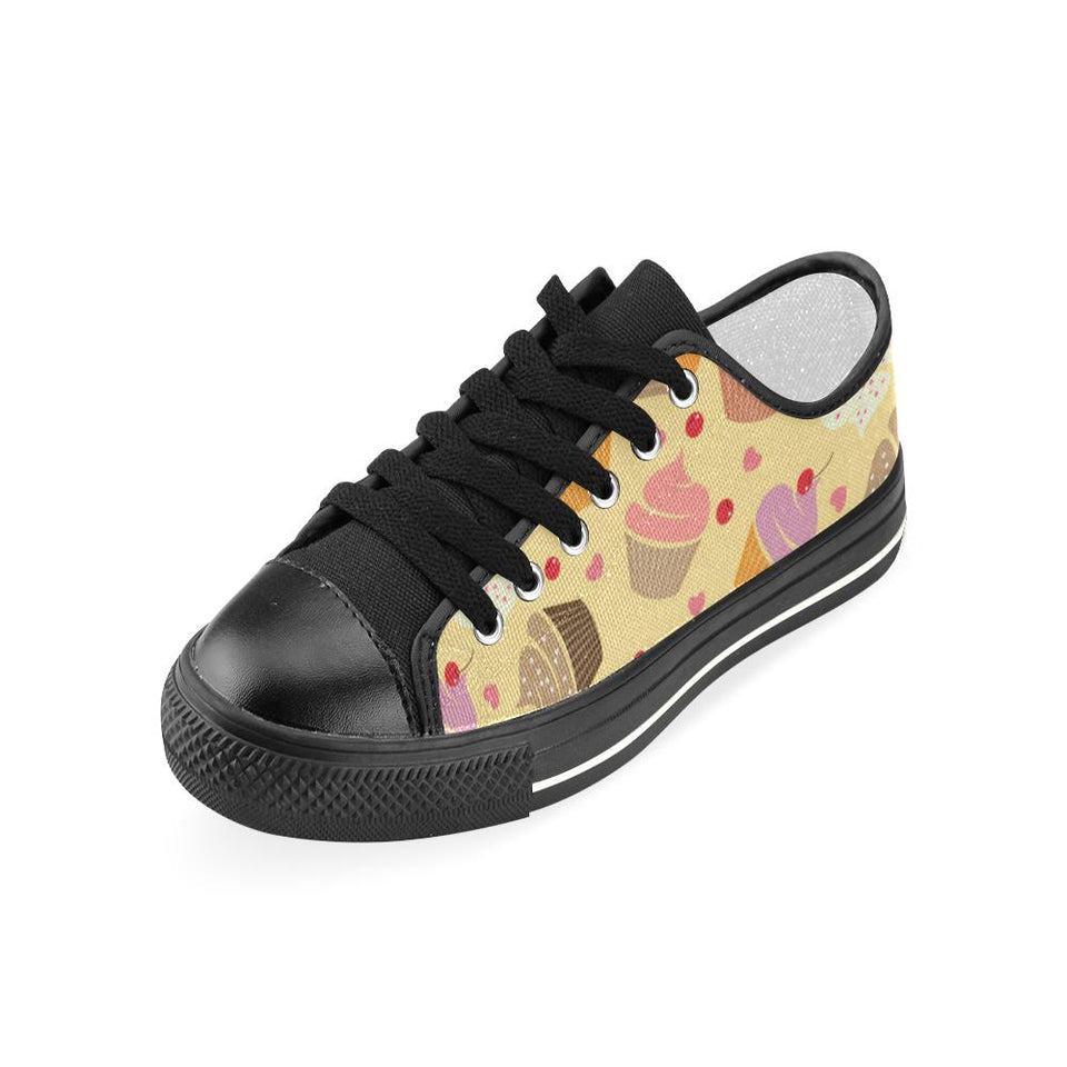 cake cupcake heart cherry pattern Kids' Boys' Girls' Low Top Canvas Shoes Black