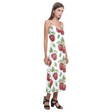 Red apples pattern V-Neck Open Fork Long Dress