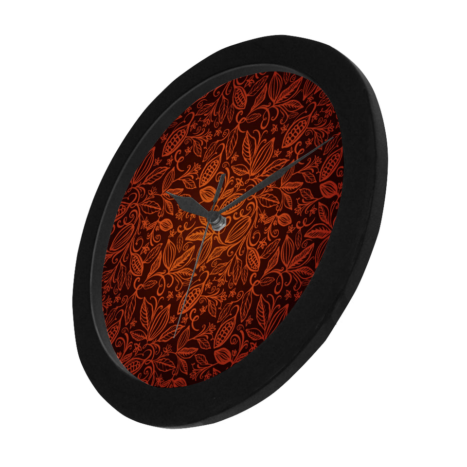 cacao beans tribal polynesian pattern Elegant Black Wall Clock