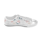 Black Gray Cream coral ginkgo leaves pattern Men's Low Top Canvas Shoes White