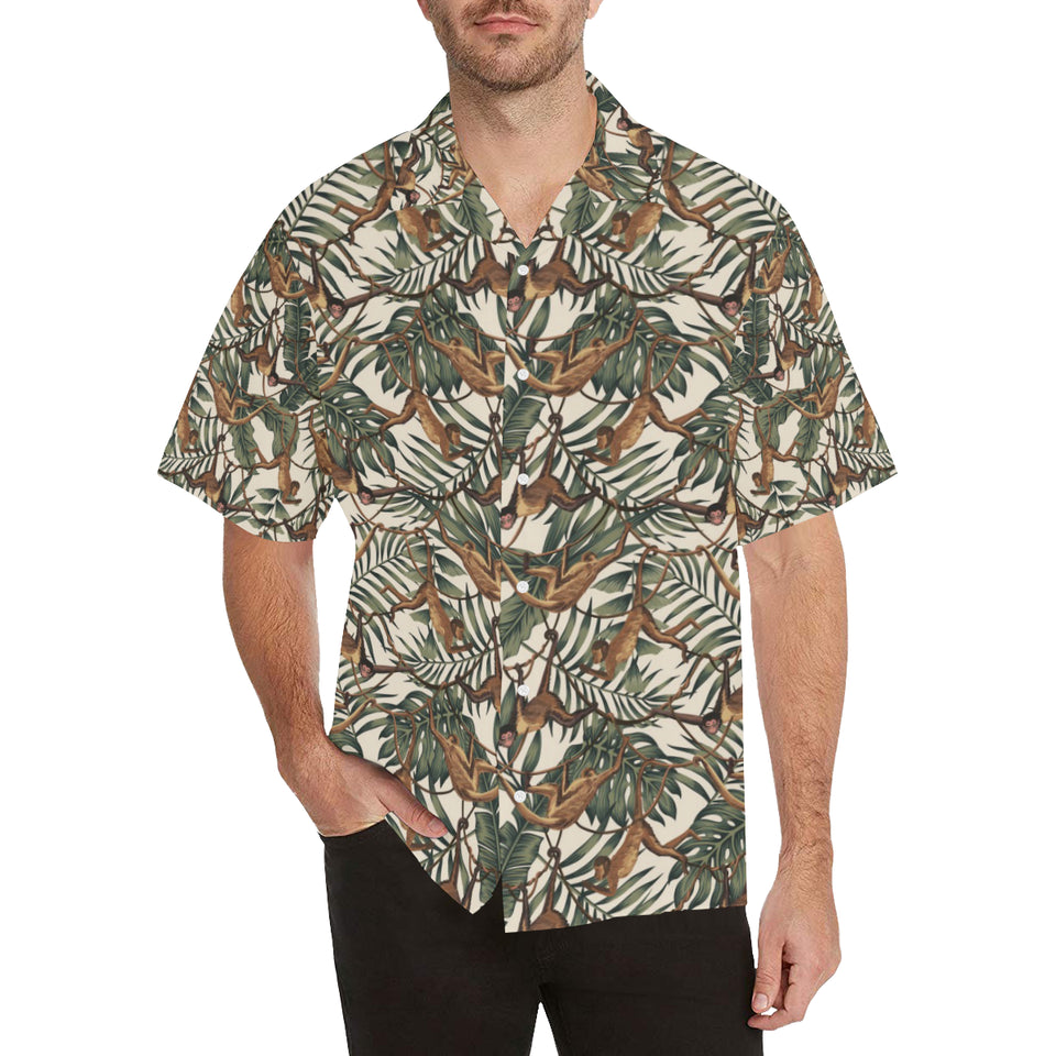 Monkey tropical leaves background Men's All Over Print Hawaiian Shirt