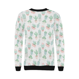 Pastel color cactus pattern Women's Crew Neck Sweatshirt