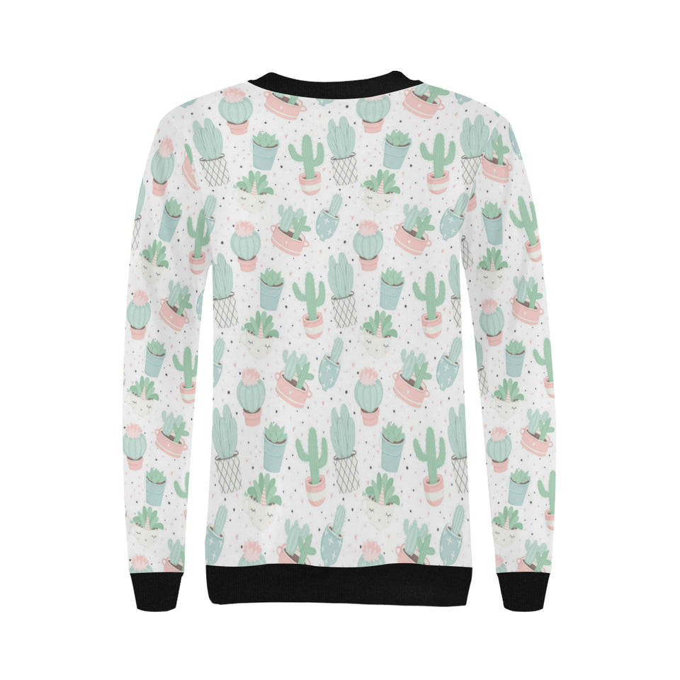 Pastel color cactus pattern Women's Crew Neck Sweatshirt