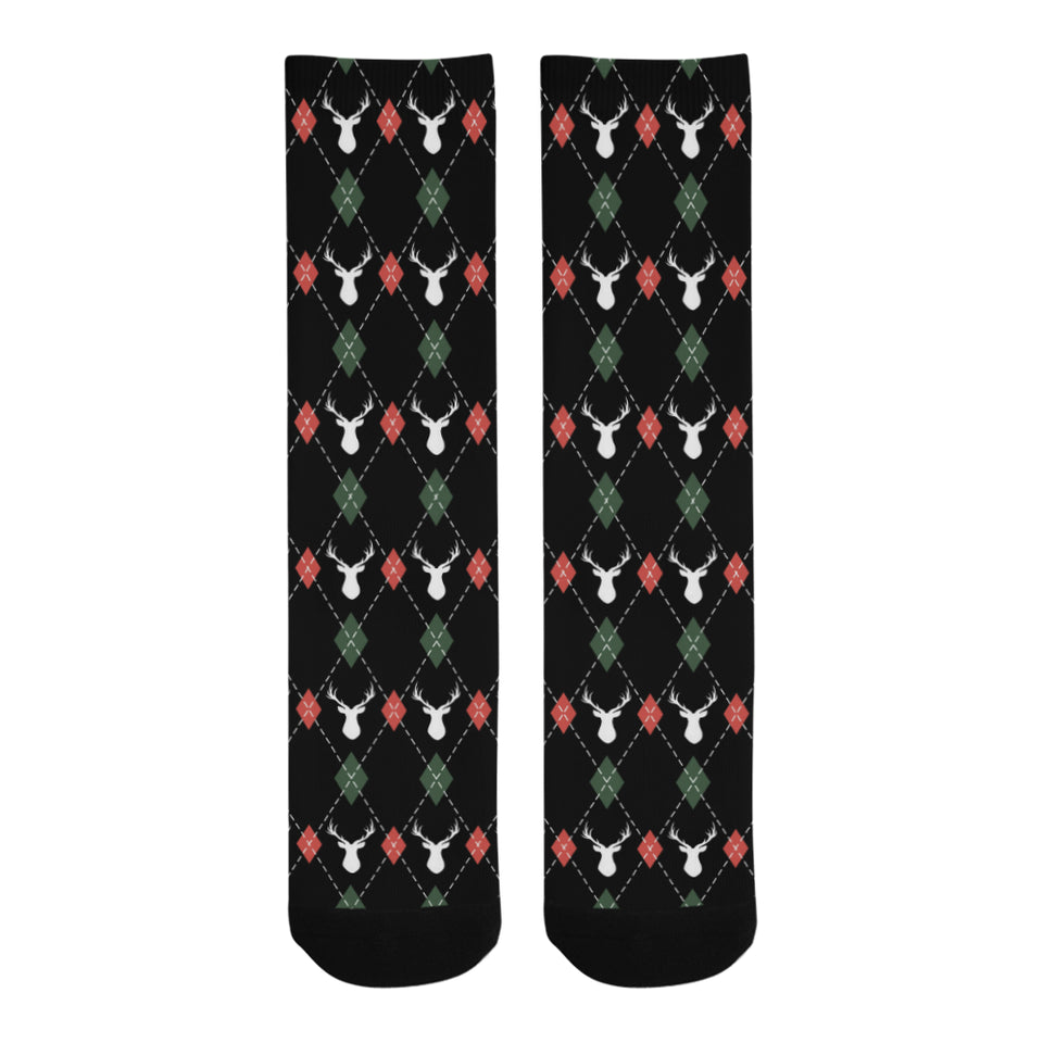 Deer Christmas new year pattern argyle Crew Socks
