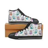 Cute owl pattern Women's High Top Canvas Shoes Black
