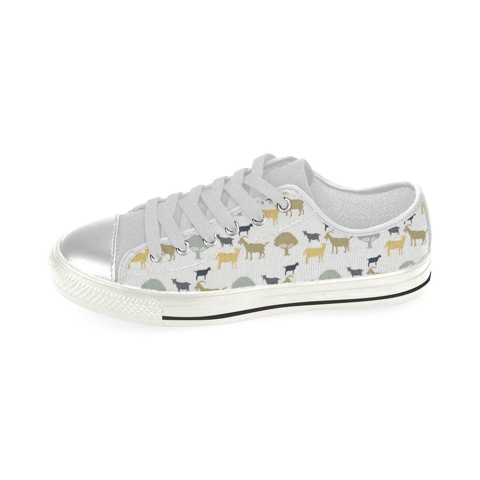 Silhouettes of goat and tree pattern Women's Low Top Canvas Shoes White