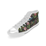Dragons flower pattern Men's High Top Canvas Shoes White