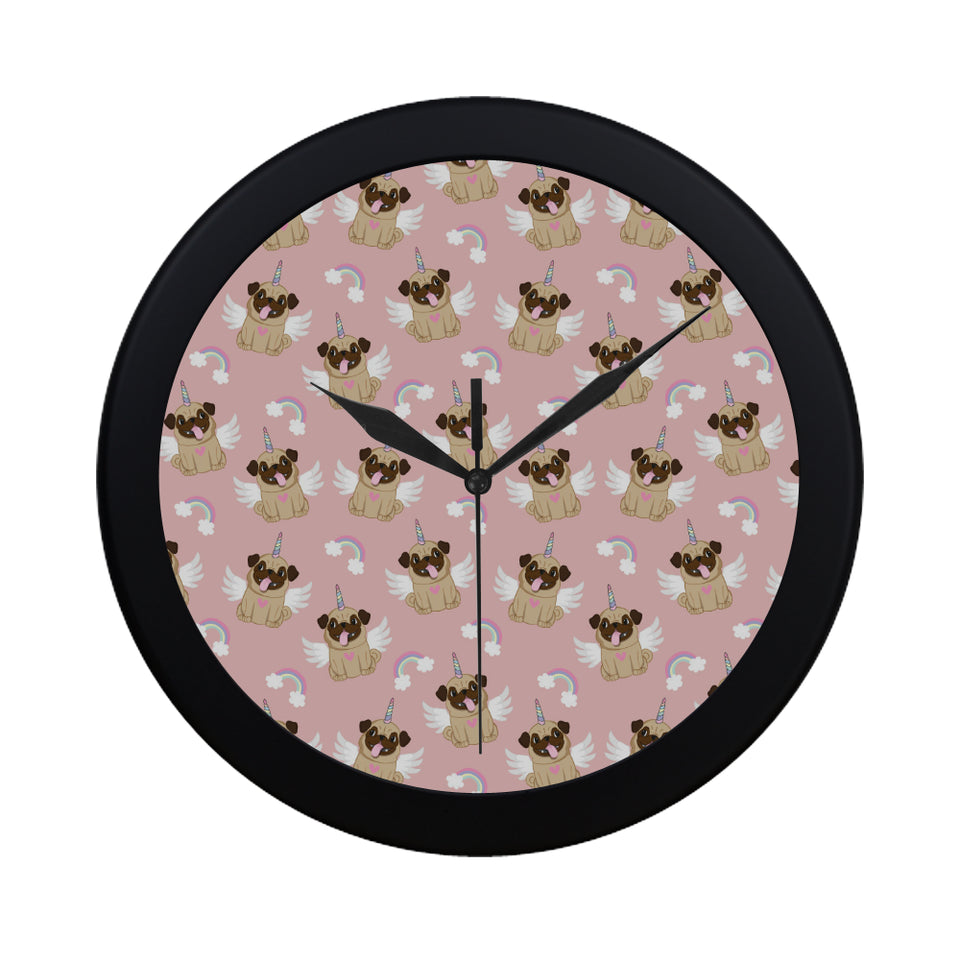 Cute unicorn pug pattern Elegant Black Wall Clock